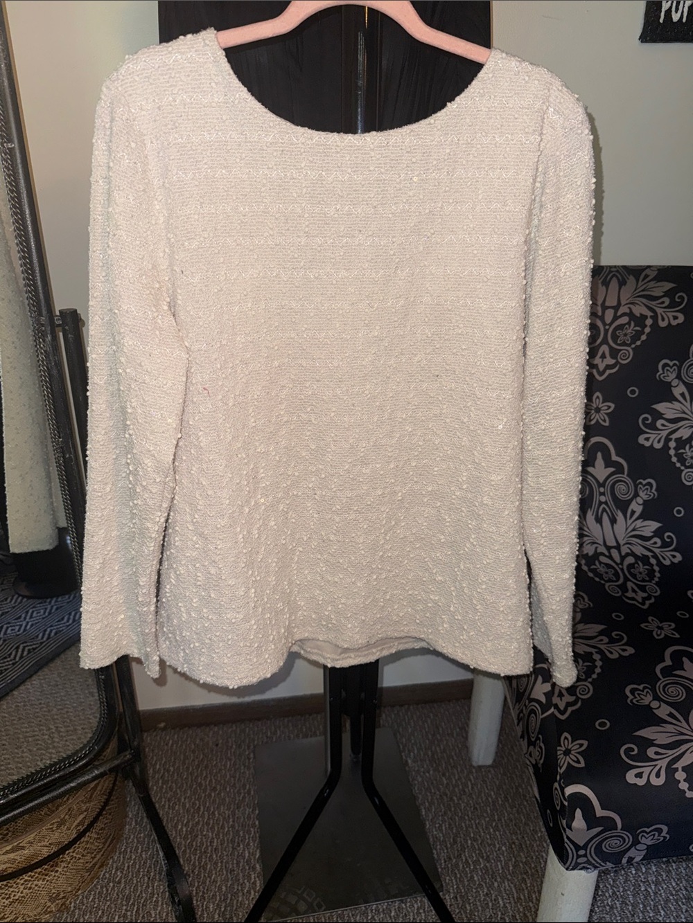 Jennifer Lopez Cream Textured Long Sleeve Top